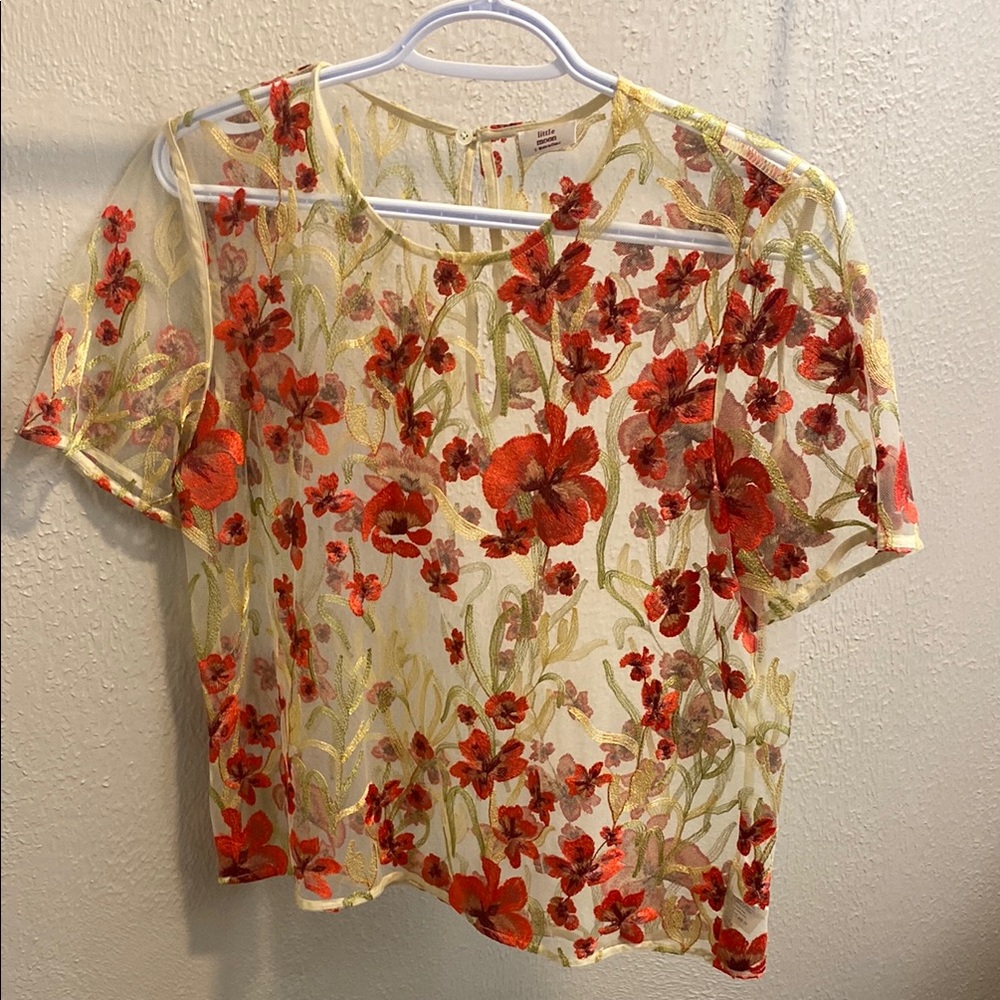 Floral Sheer Women's Top - Red and Green